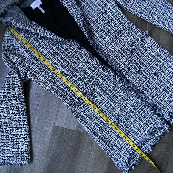 Laundry By Shelli Segal Hooded Boucle Jacket Sz M White Black Fringed Cardigan - Picture 4 of 13